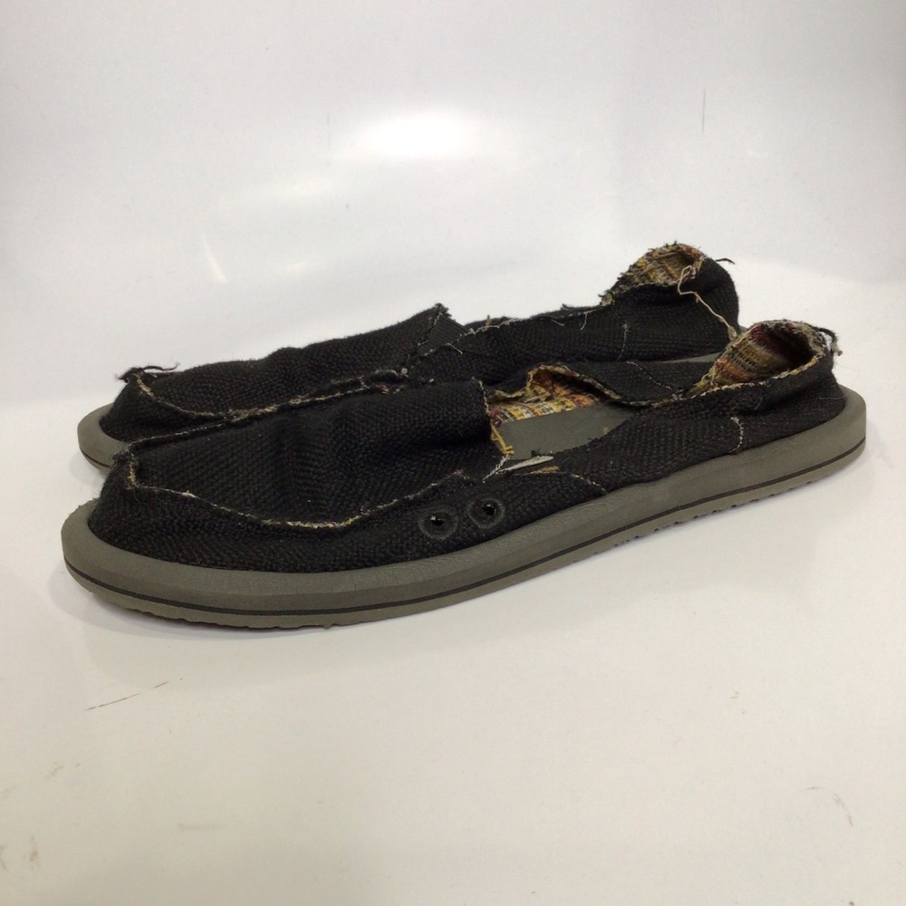 Sanuk Donna hemp cotton slip on shoes loafers black womens size 8 casual beach